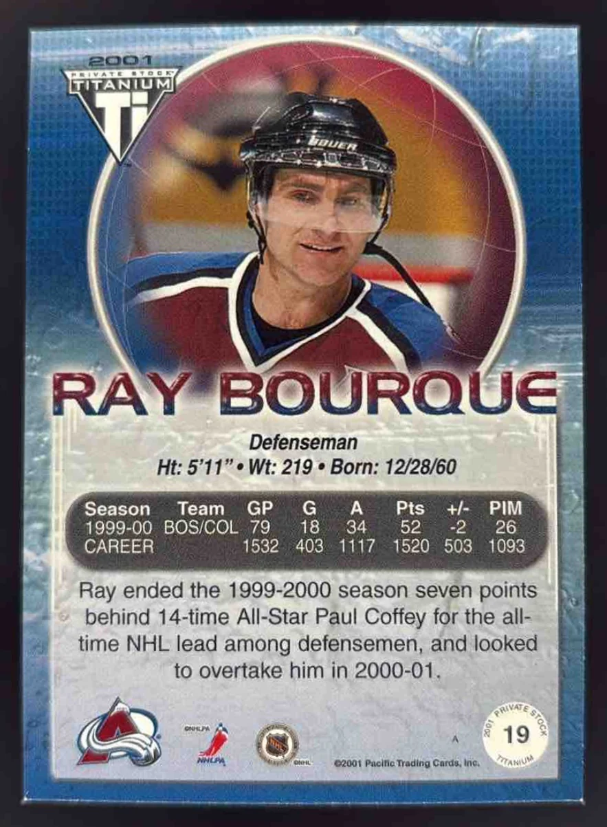 2000-01 Pacific Private Stock Titanium Premiere Date #19 Ray Bourque /185 - Image 2