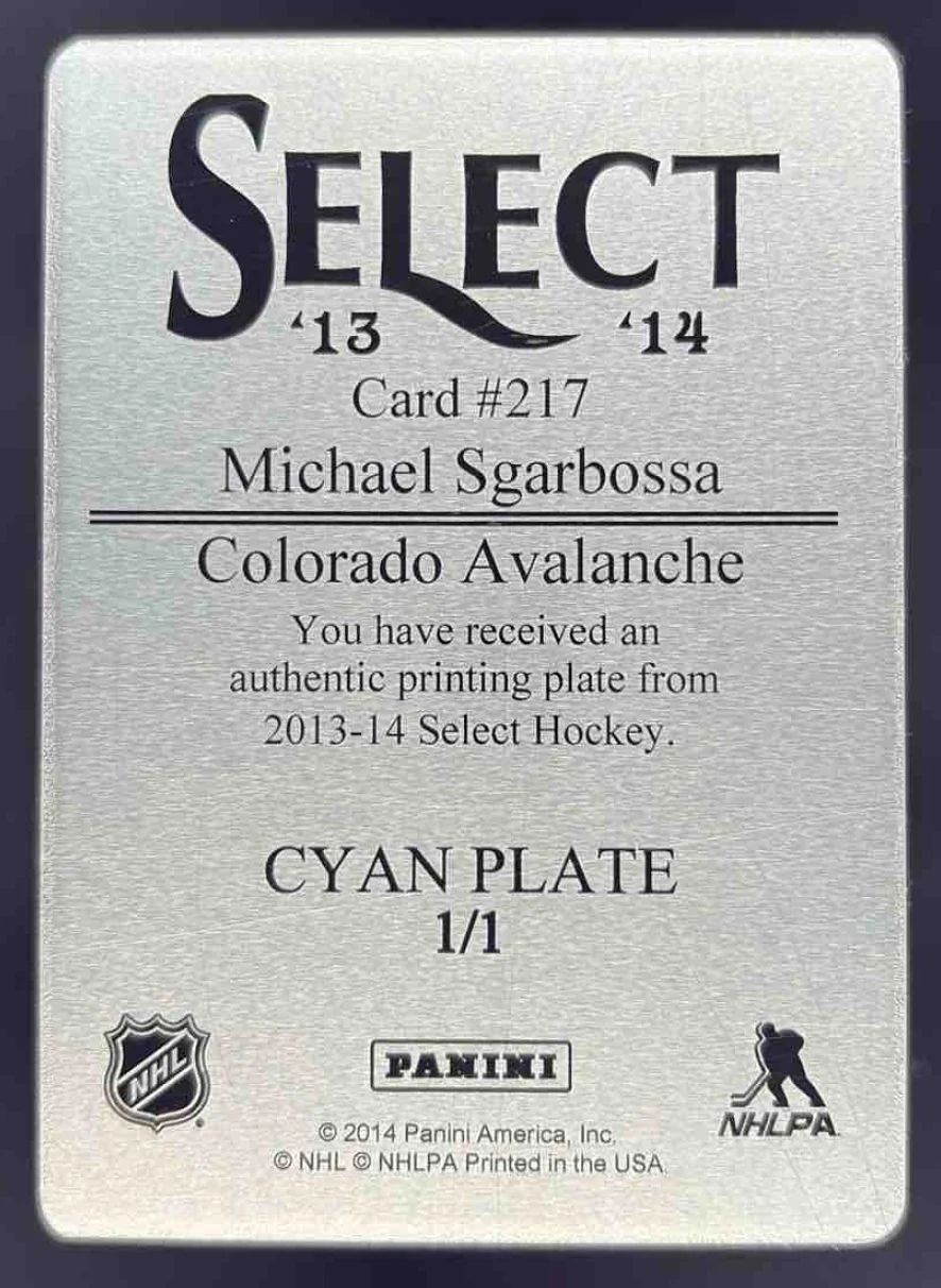2013-14 Select Printing Plate Cyan #217 Michael Sgarbossa 1/1 - Image 2