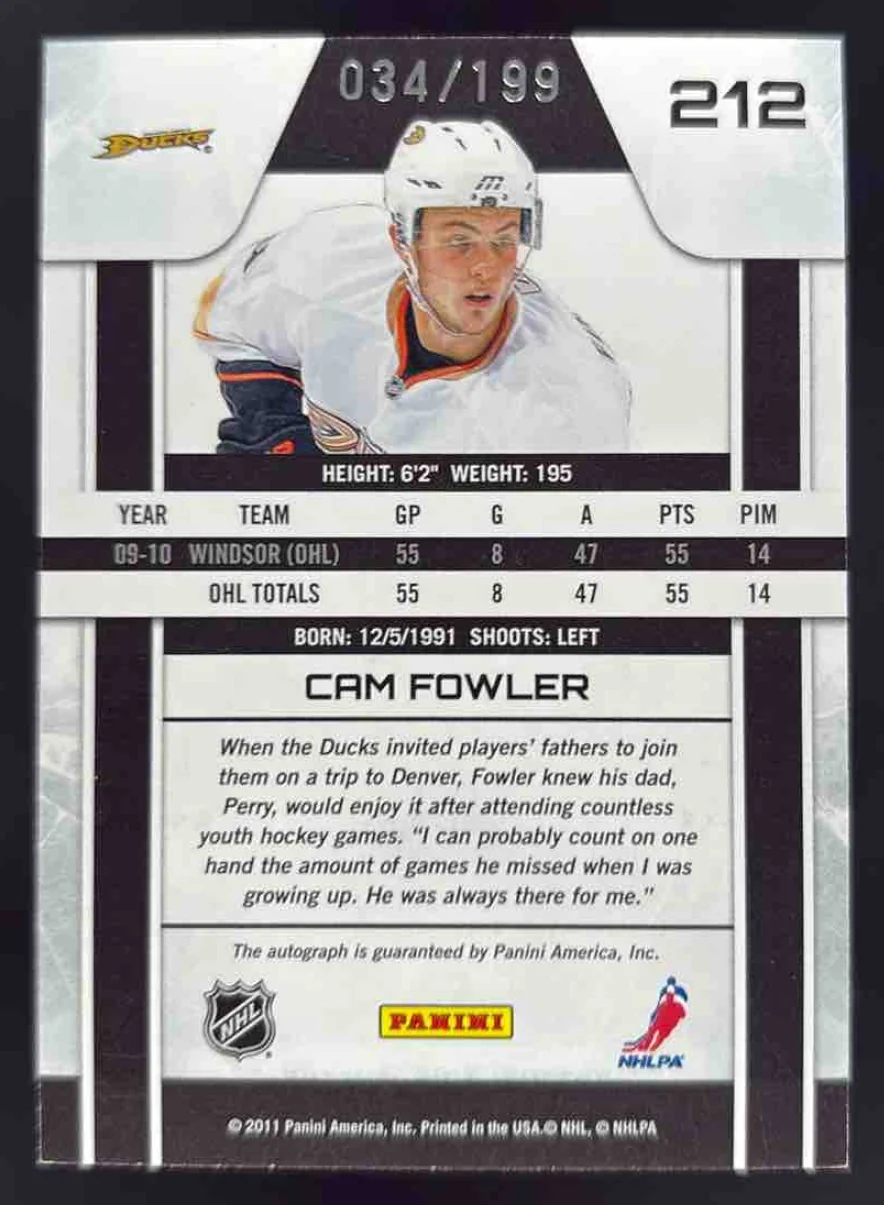 2010-11 Panini Panini Zenith #212 Cam Fowler Autograph RC Auto /199 - Image 2