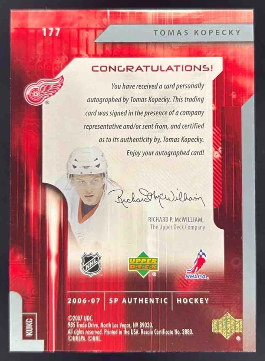 2006-07 SP Authentic #177 Tomas Kopecky Autograph RC Future Watch Auto /999 - Image 2