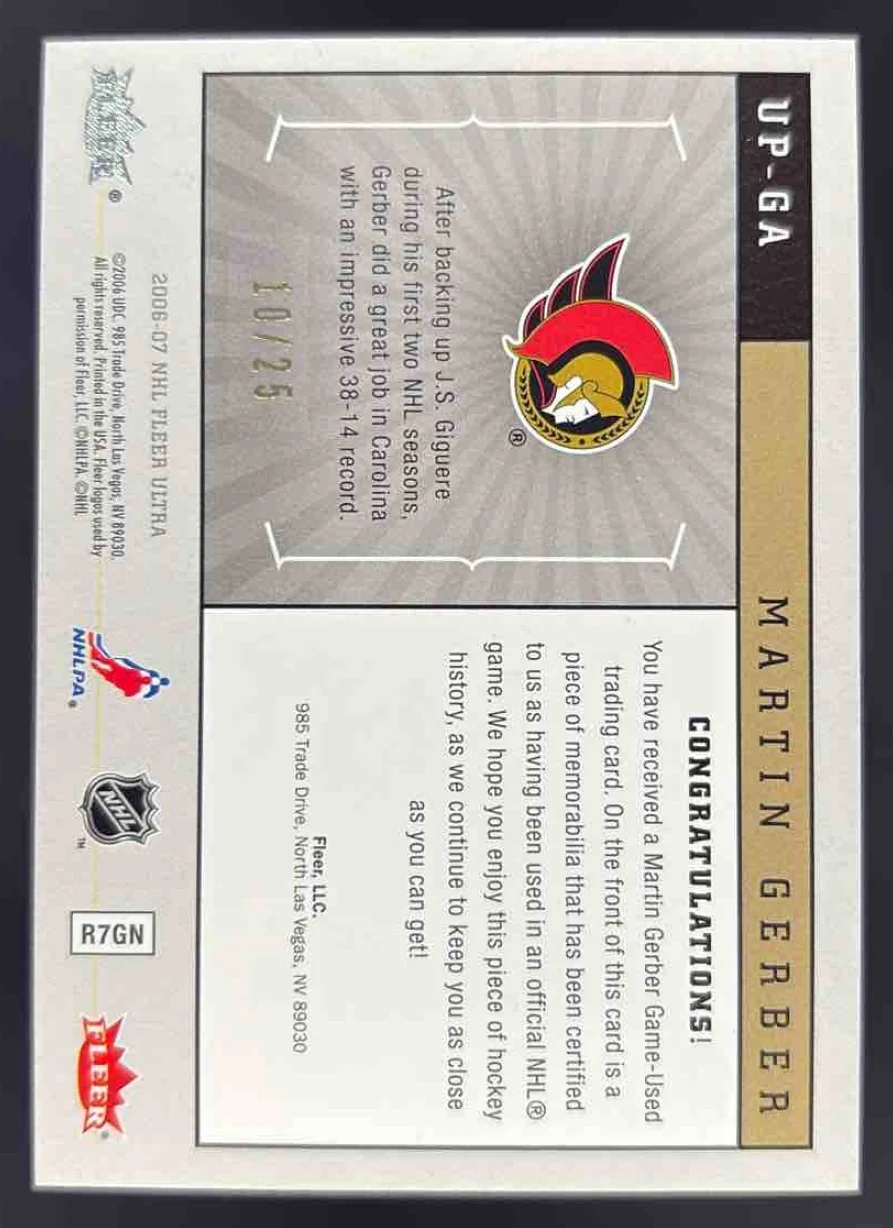 2006-07 Fleer Ultra Uniformity Patches #UP-GA Martin Gerber /25 - Image 2