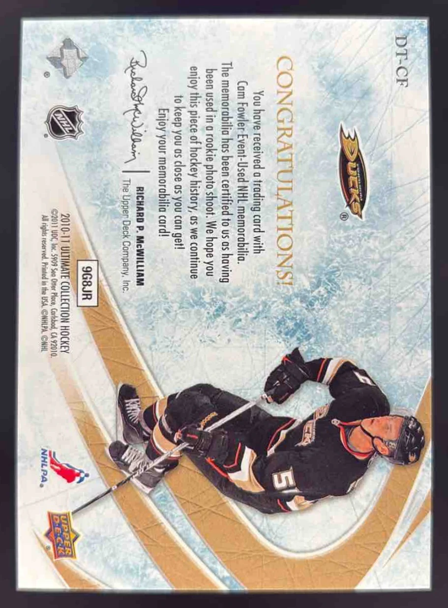 2010-11 Ultimate Collection Debut Threads Patches #DT-CF Cam Fowler RC /35 - Image 2