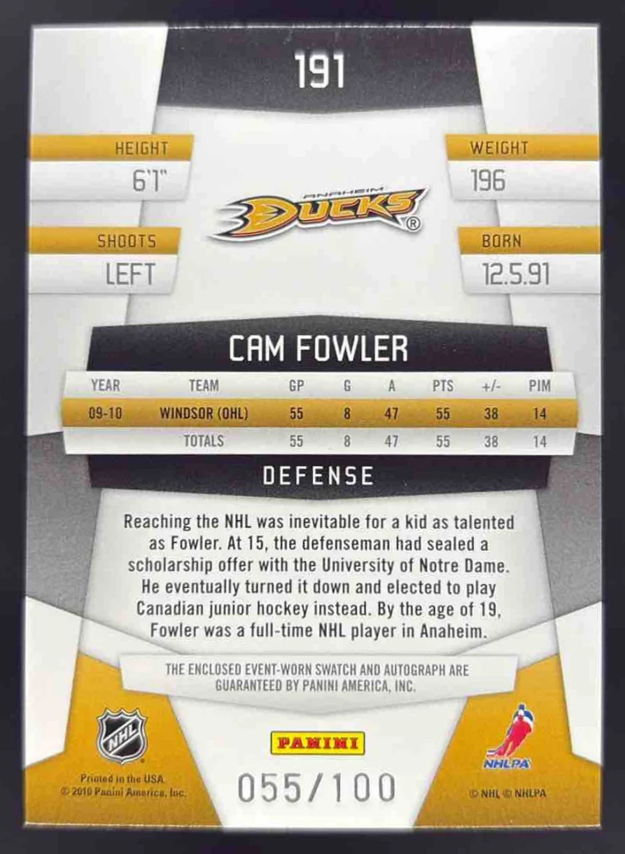 2010-11 Panini Certified Mirror Red #191 Cam Fowler Autograph RC Auto /100 - Image 2
