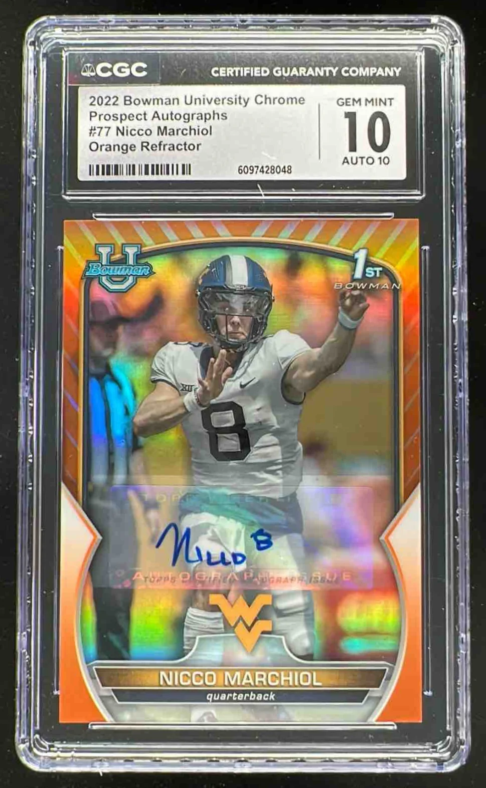 2022 Bowman University Chrome Orange Refractor Nicco Marchiol Auto /25 CGC 10