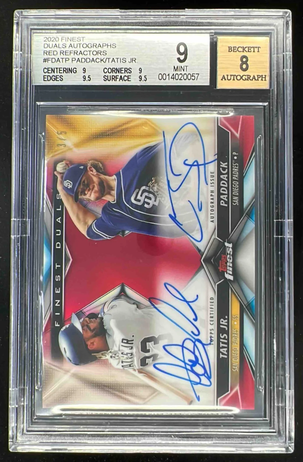 2020 Finest Duals Auto Red Refractor Chris Paddack Fernando Tatis Jr. /5 BGS 9