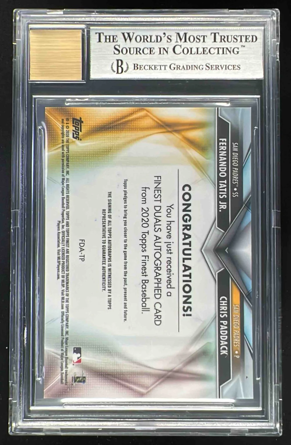 2020 Finest Duals Auto Red Refractor Chris Paddack Fernando Tatis Jr. /5 BGS 9 - Image 2
