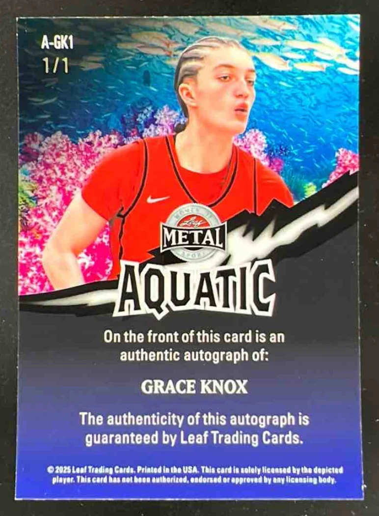 2025 Leaf Metal Women Of Sport Aquatic Prismatic Shark #AGK1 Grace Knox Auto 1/1 - Image 2