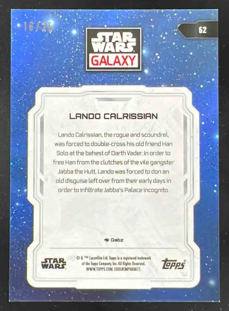 2024 Topps Chrome Star Wars Galaxy Orange Refractor #62 Lando Calrissian /25 - Image 2