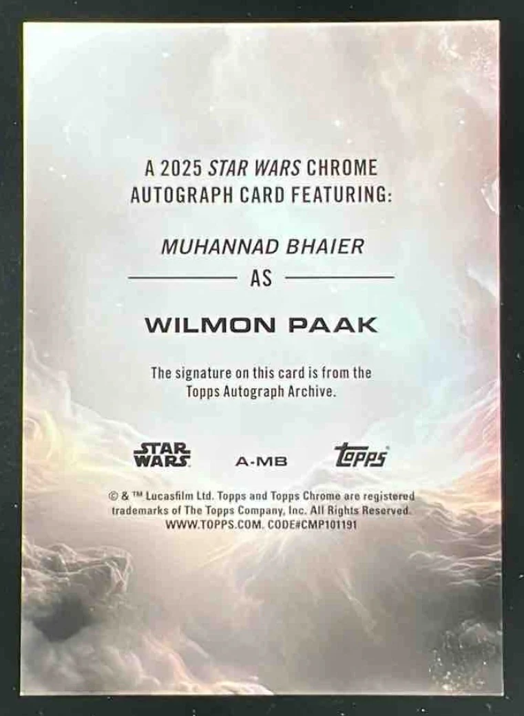 2025 Topps Chrome Star Wars Skywalker Blue Muhannad Bhaier Wilmon Paak Auto /150 - Image 2