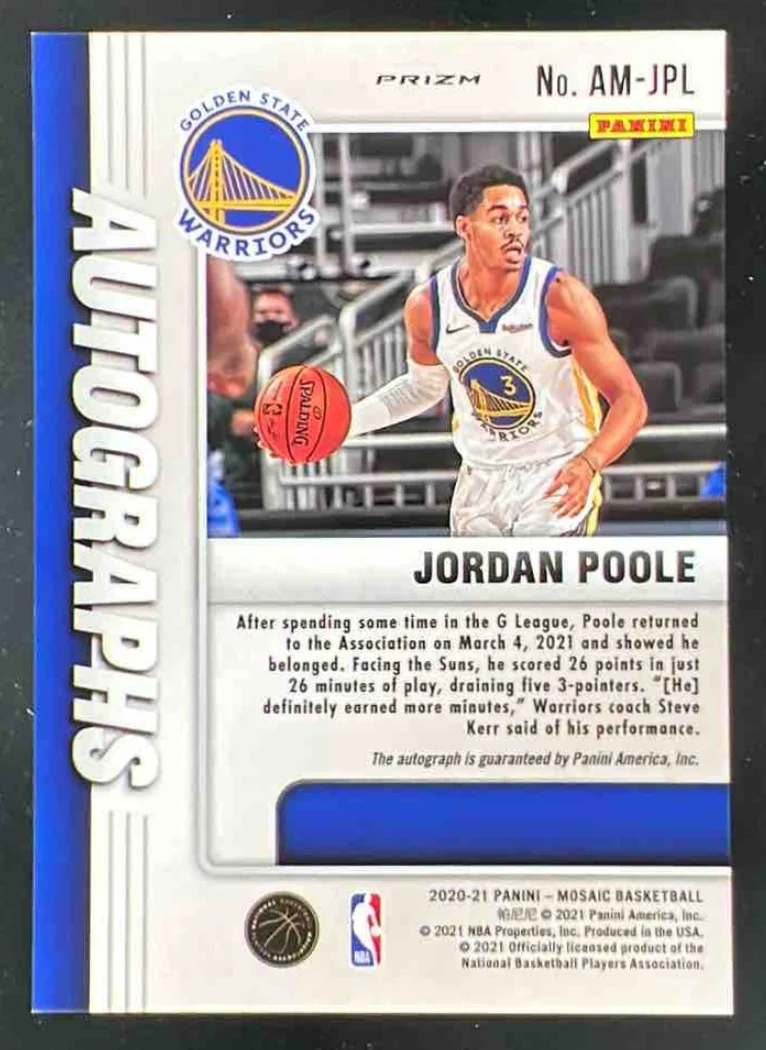 2020-21 Panini Mosaic Autographs Mosaic #AM-JPL Jordan Poole Autograph Auto - Image 2