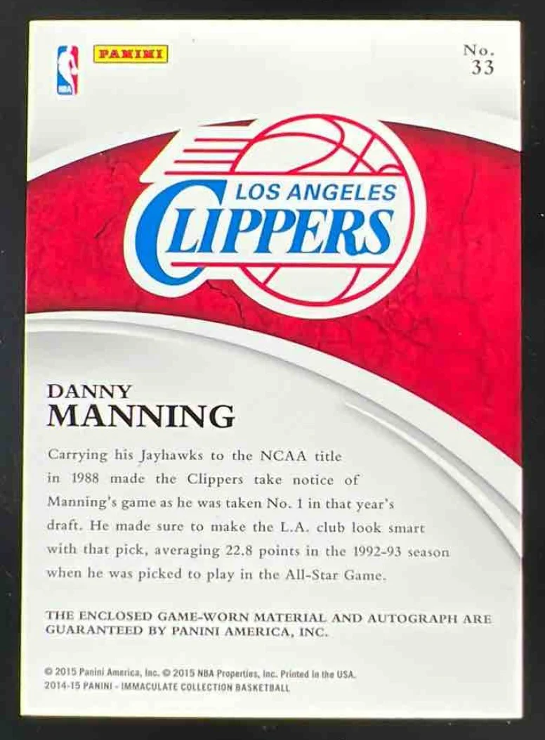 2014 Immaculate Collection Patches Jersey Number #33 Danny Manning Auto /25 - Image 2