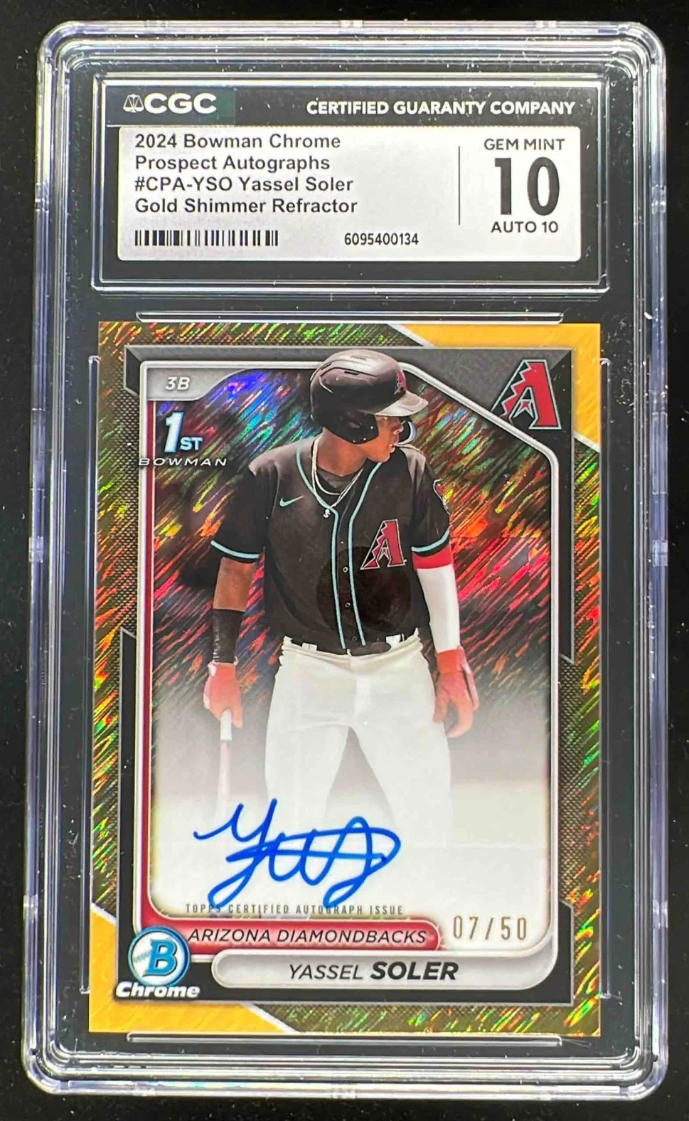 2024 Bowman Chrome Gold Shimmer #CPA-YSO Yassel Soler RC Auto /50 CGC 10
