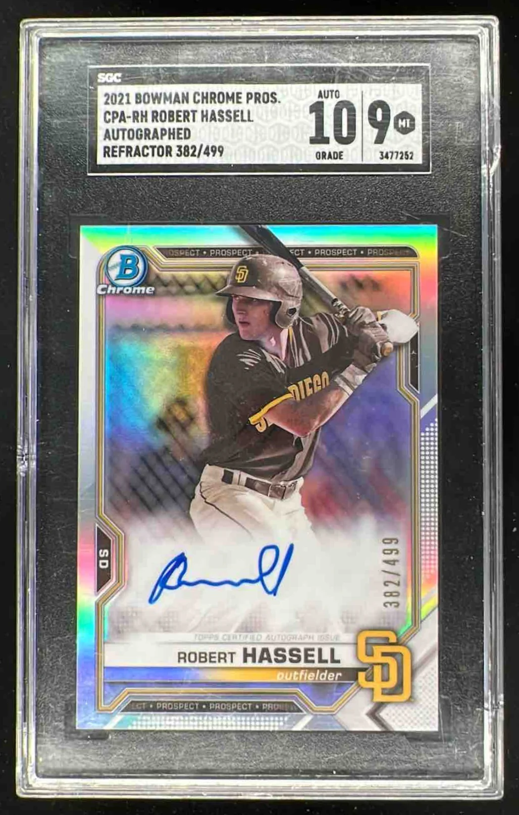 2021 Bowman Chrome Prospect Refractor #CPA-RH Robert Hassell Auto /499 SGC 9