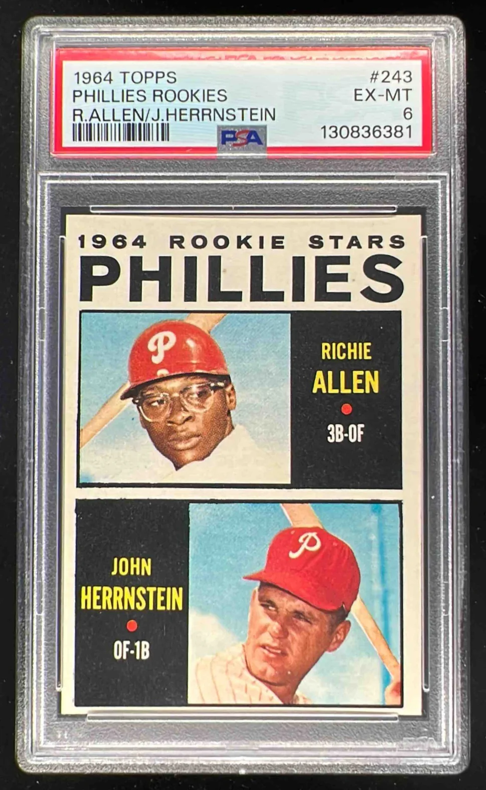 1964 Topps #243 Phillies 1964 Rookie Stars Richie Allen John Herrnstein RC PSA 6