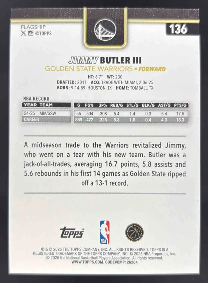 2025-26 Topps Flash Drop #136 Jimmy Butler III /50 - Image 2