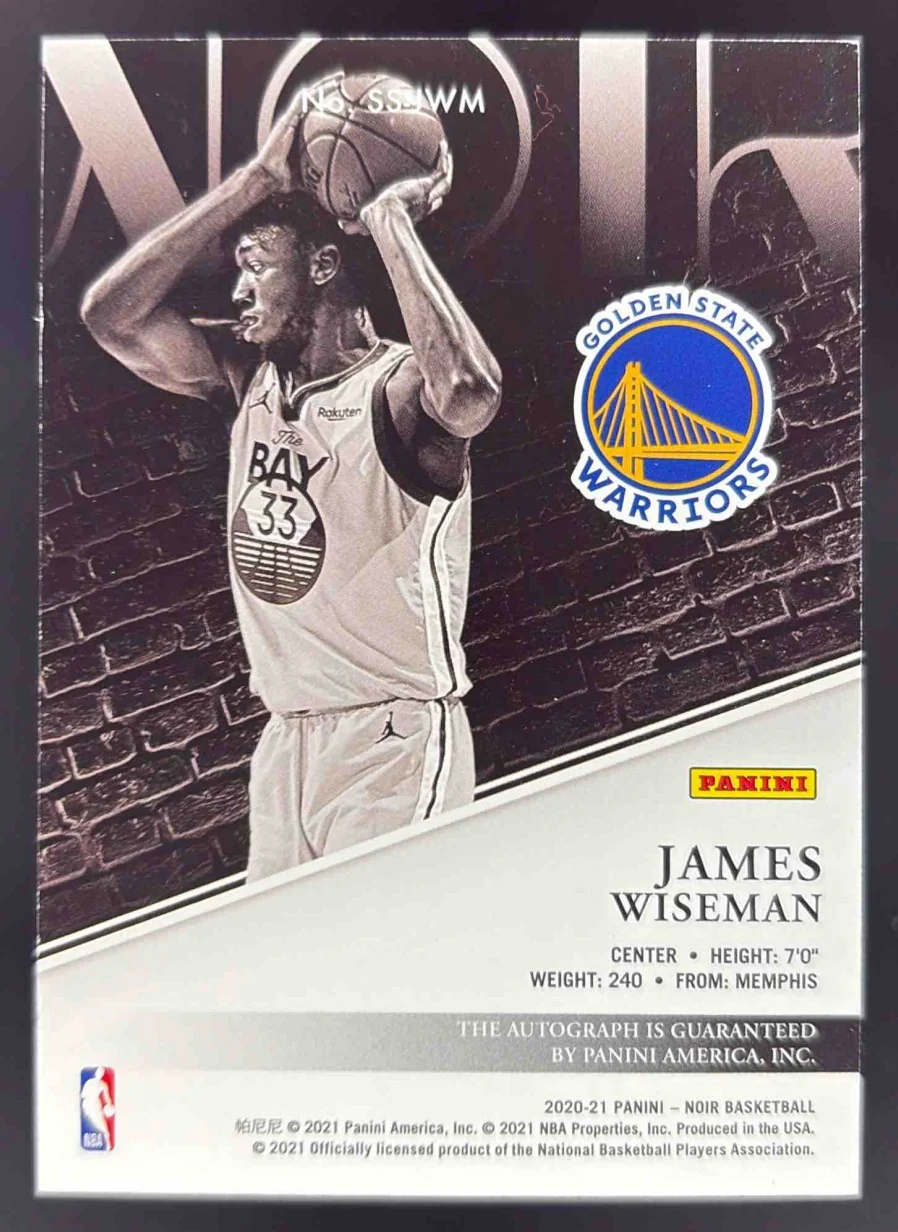 2020 Noir Silver Screen Debut Signatures #SS-JWM James Wiseman RC Auto /99 - Image 2