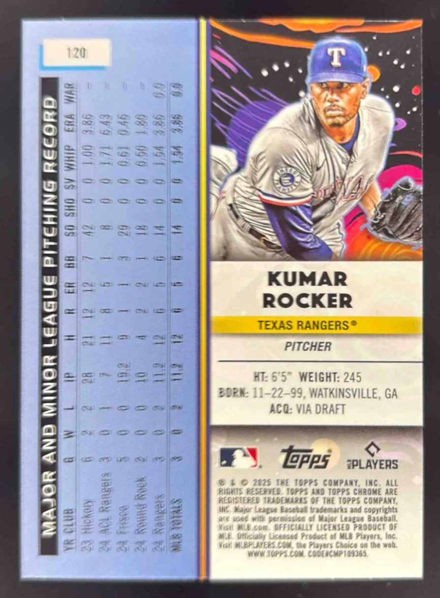 2025 Topps Cosmic Chrome White Hole Refractor #120 Kumar Rocker RC - Image 2