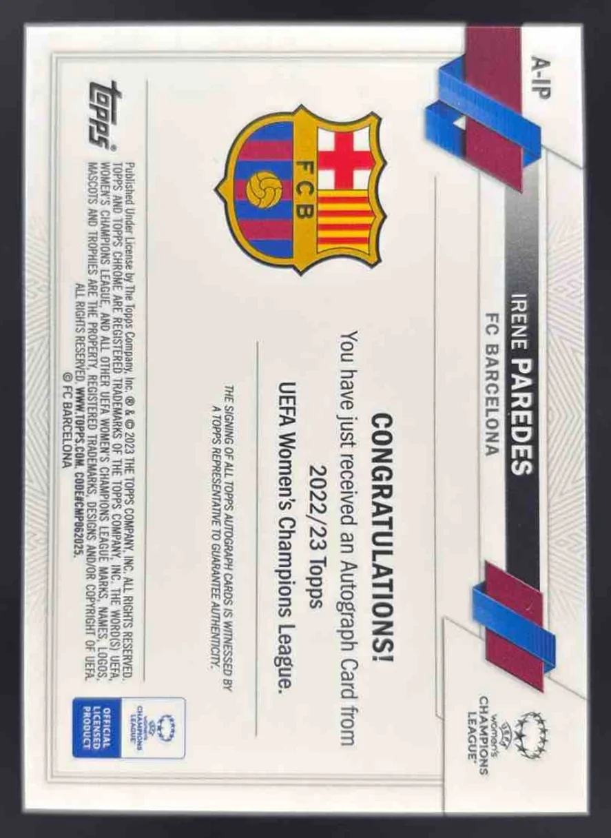 2022-23 Topps Chrome UEFA Women's Autographs #A-IP Irene Paredes Auto - Image 2