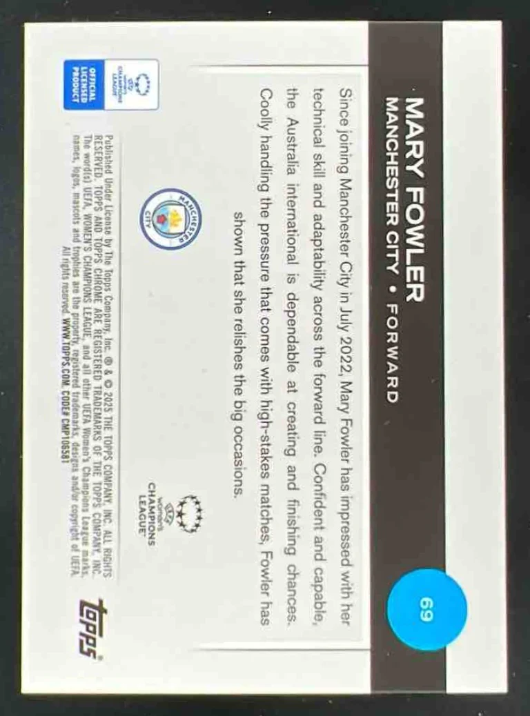 2024-25 Topps UEFA Women's Champions Rose Gold Refractor #69 Mary Fowler /50 - Image 2