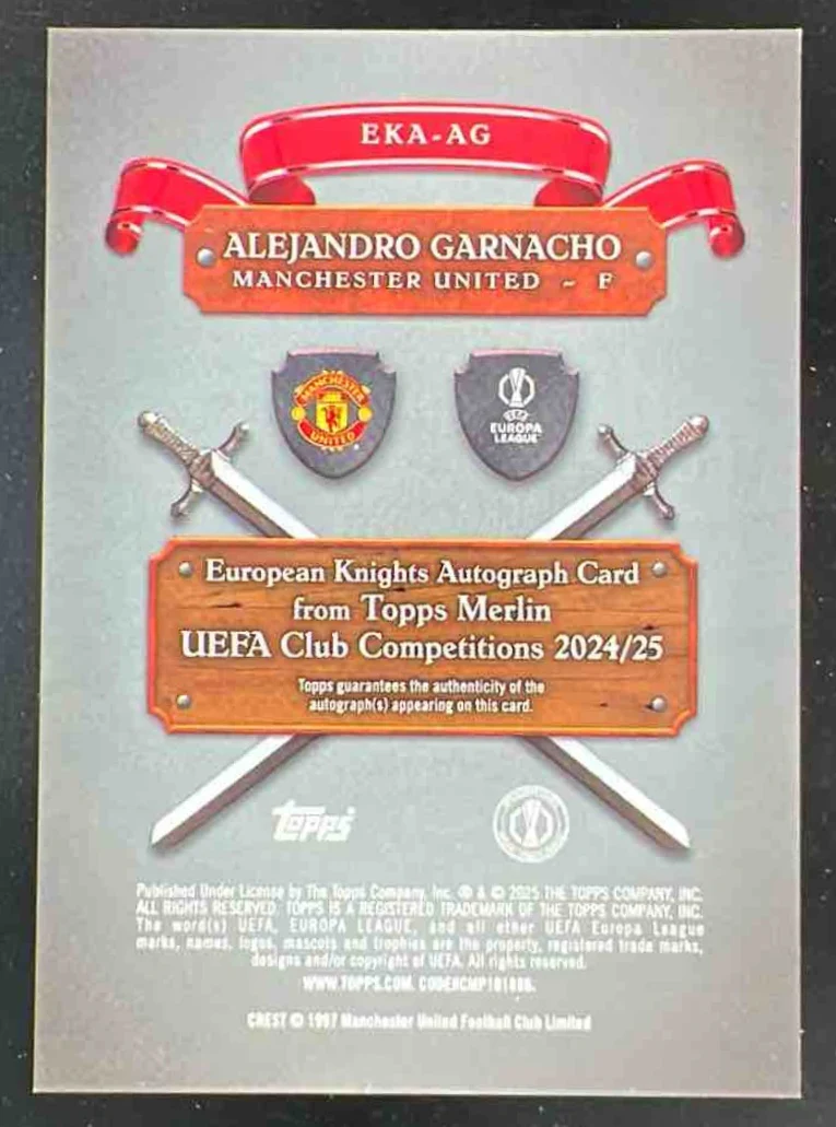 2024-25 Topps Merlin Chrome European Knights Red Alejandro Garnacho Auto /5 - Image 2
