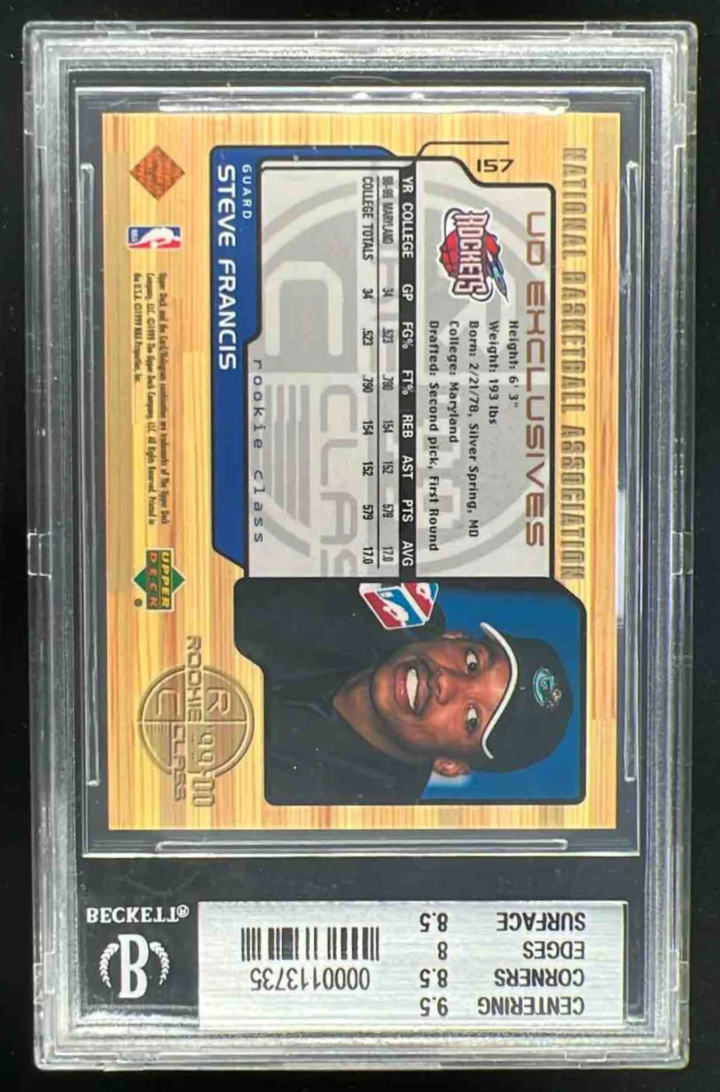 1999-00 Upper Deck Bronze #157 Steve Francis RC /100 BGS 8.5 - Image 2