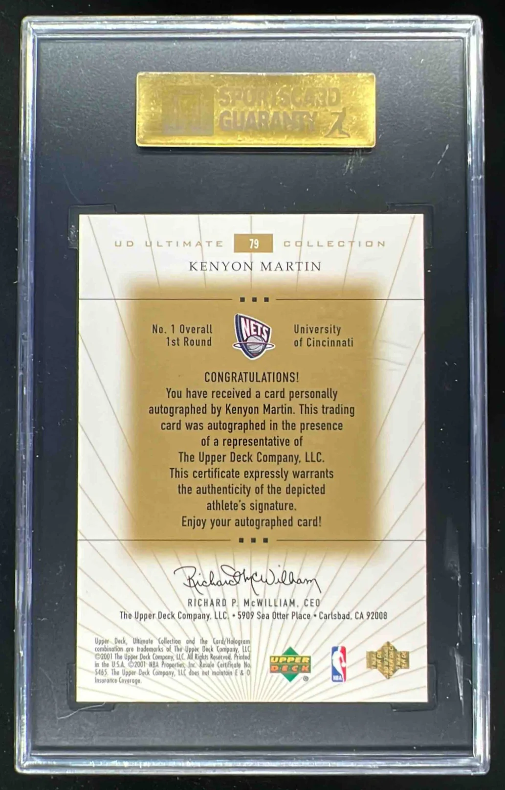 2000 Ultimate Collection #79 Kenyon Martin RC Auto /250 SGC 9 - Image 2
