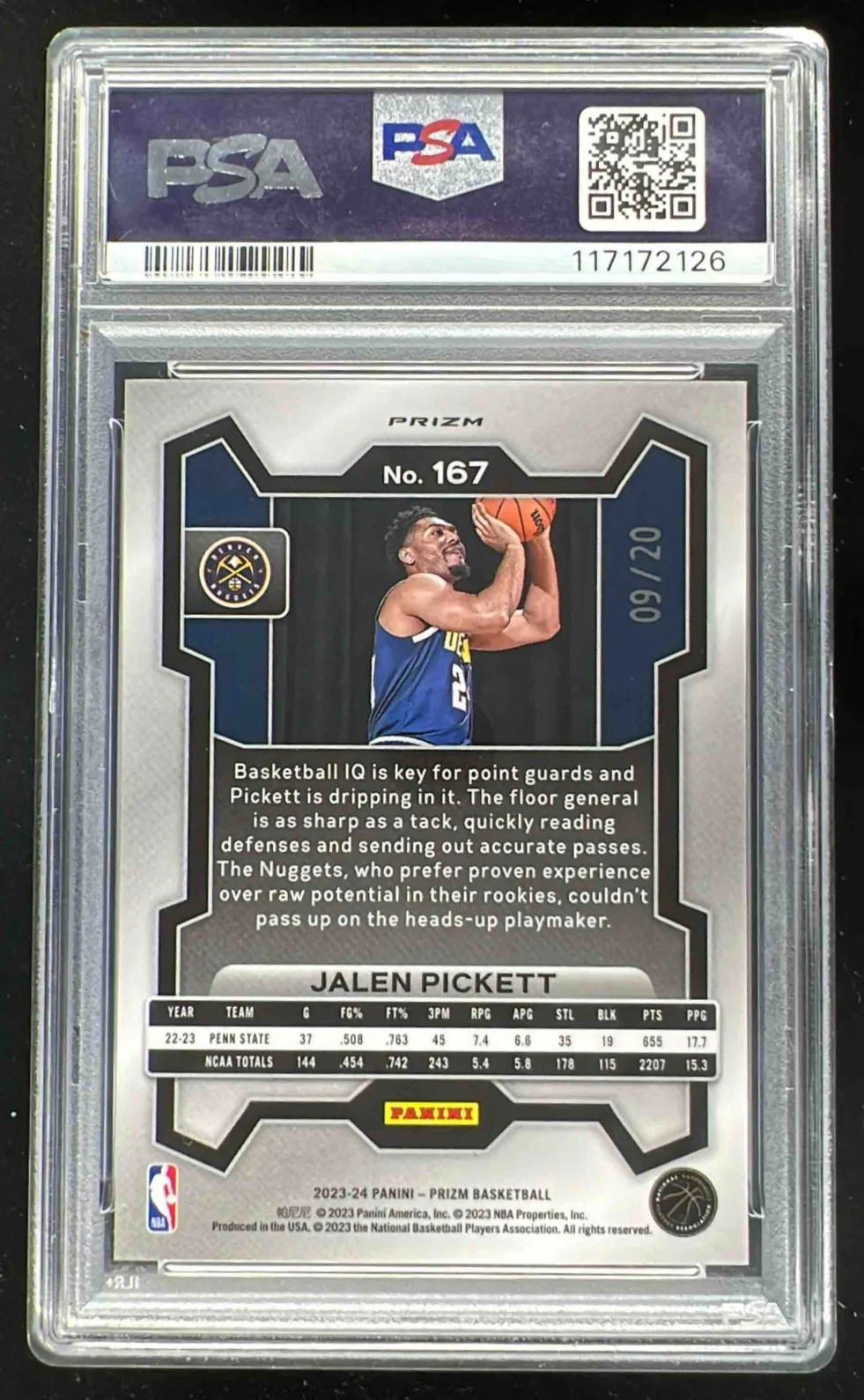 2023-24 Panini Prizm Choice Cherry Blossom #167 Jalen Pickett RC /20 PSA 10 - Image 2