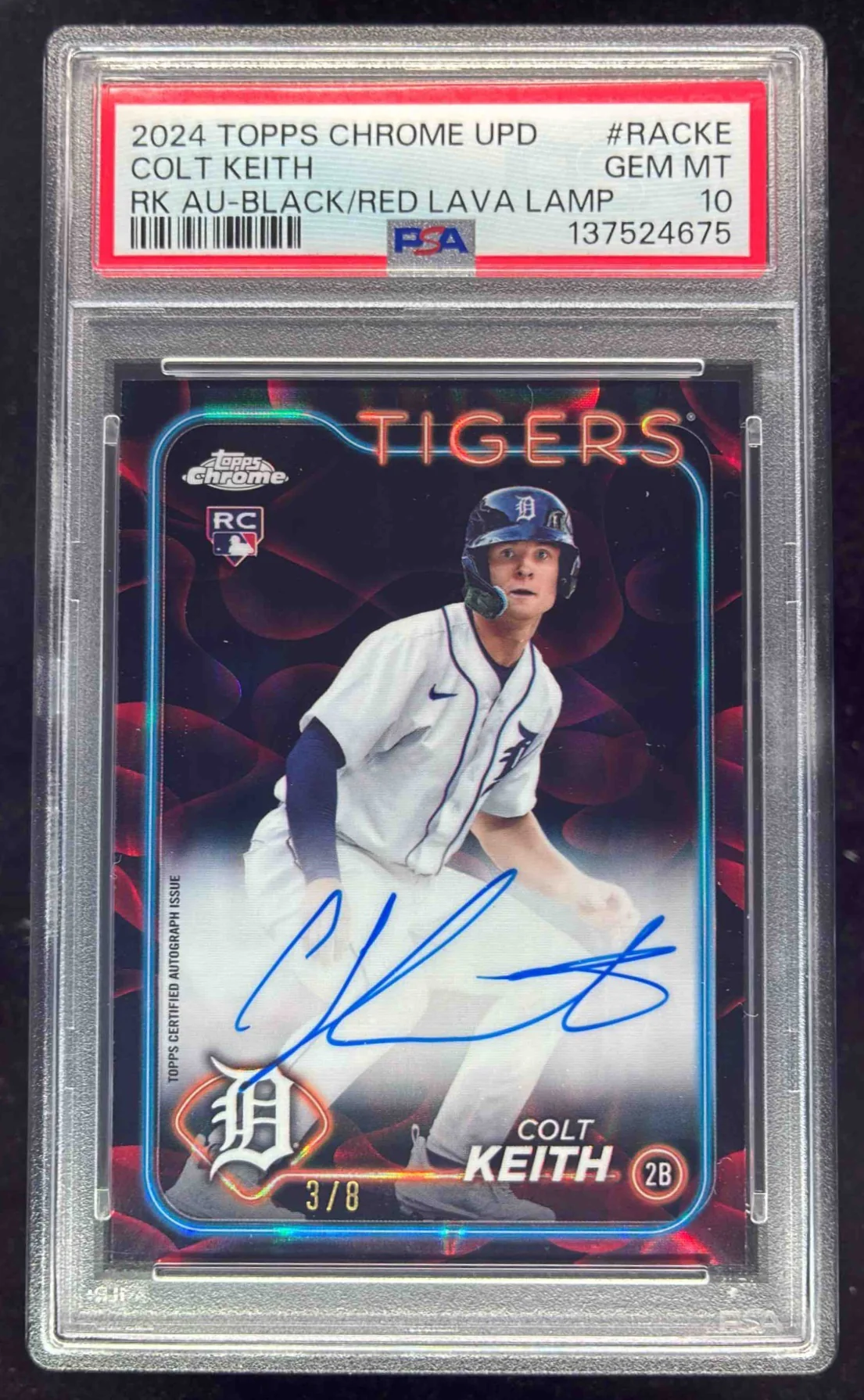 2024 Topps Chrome Update Rookie Lava Lamp Black Red Colt Keith RC Auto /8 PSA 10