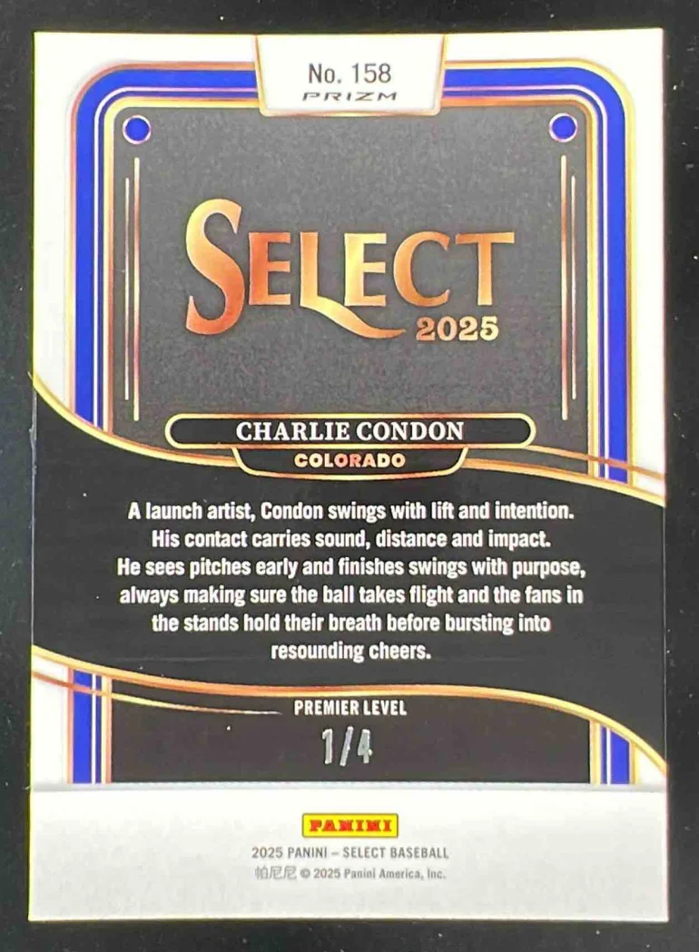 2025 Panini Select Premier Mojo Prizms FOTL #158 Charlie Condon /4 - Image 2