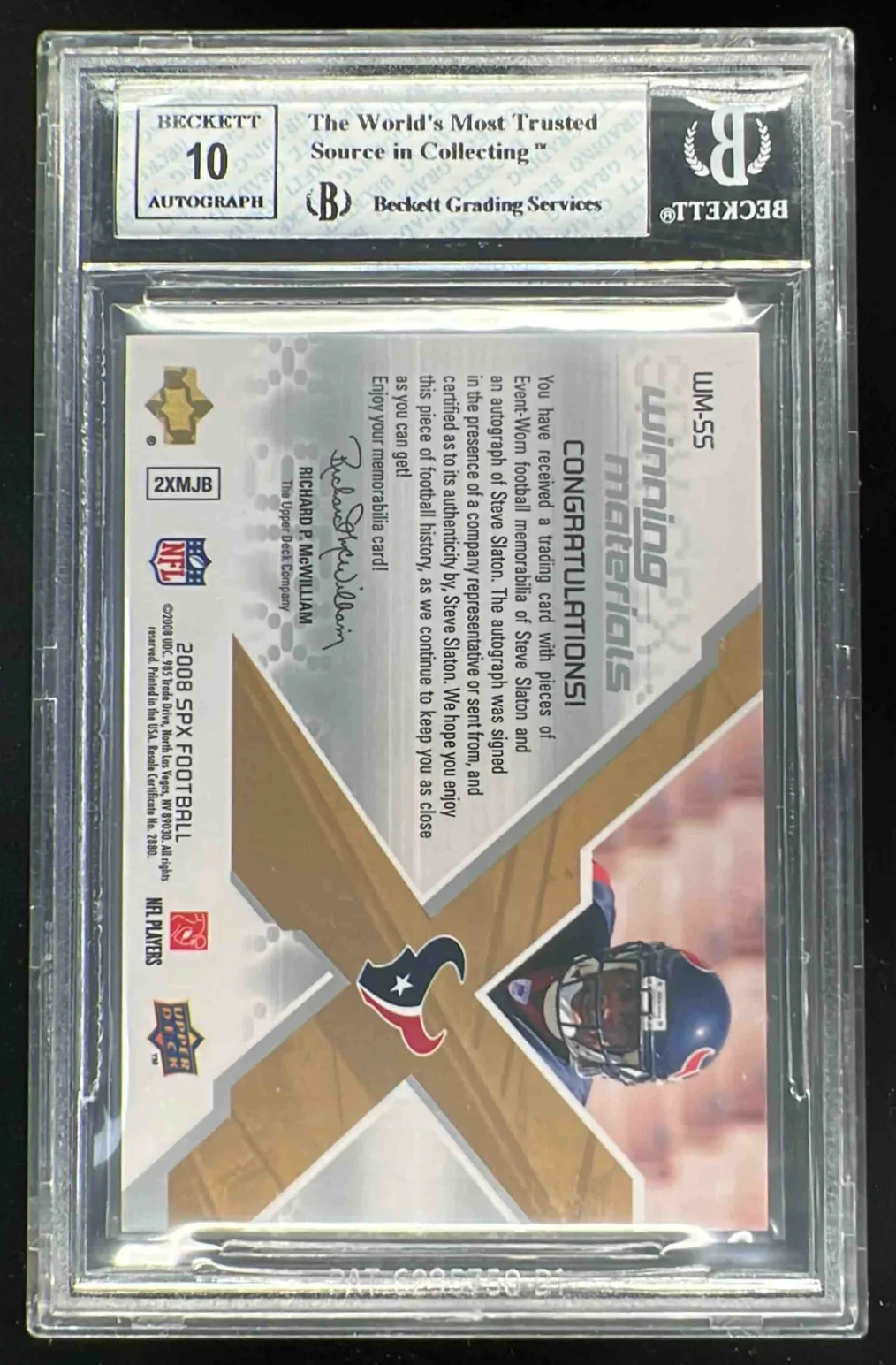 2008 SPx Winning Materials SPx Triple #WM-SS Steve Slaton RC Auto /10 BGS 8 - Image 2
