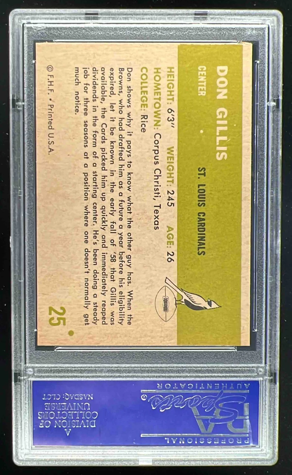 1961 Fleer #25 Don Gillis PSA 8 - Image 2