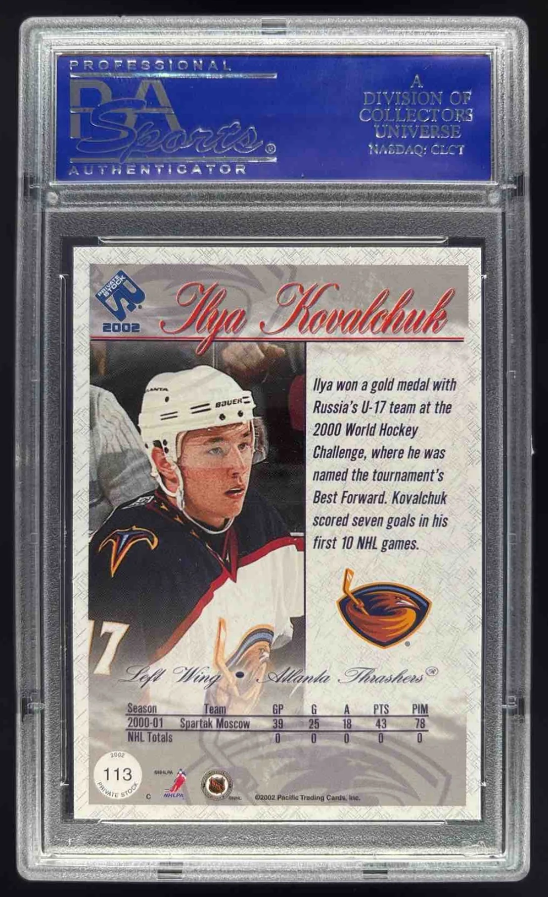 2001-02 Pacific Private Stock Silver #113 Ilya Kovalchuk RC /108 PSA 8 - Image 2
