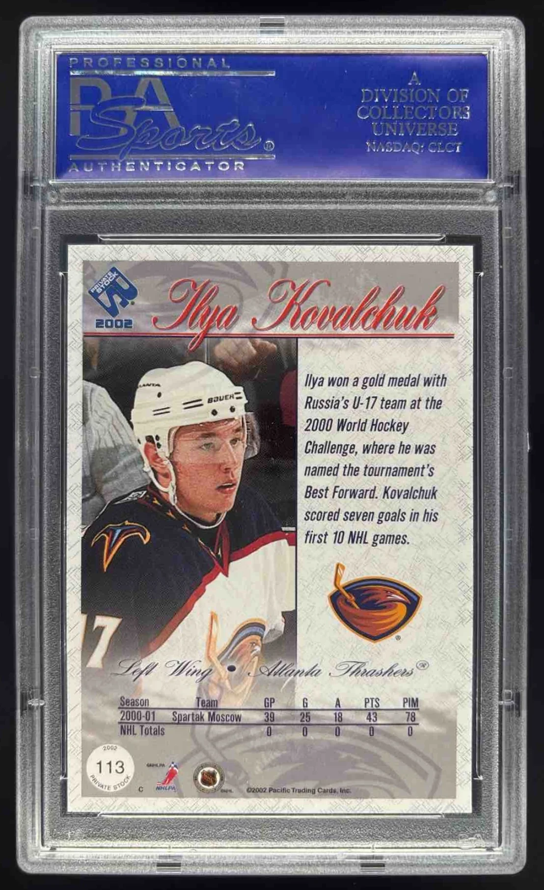 2001-02 Pacific Private Stock Premiere Date #113 Ilya Kovalchuk RC /100 PSA 9 - Image 2