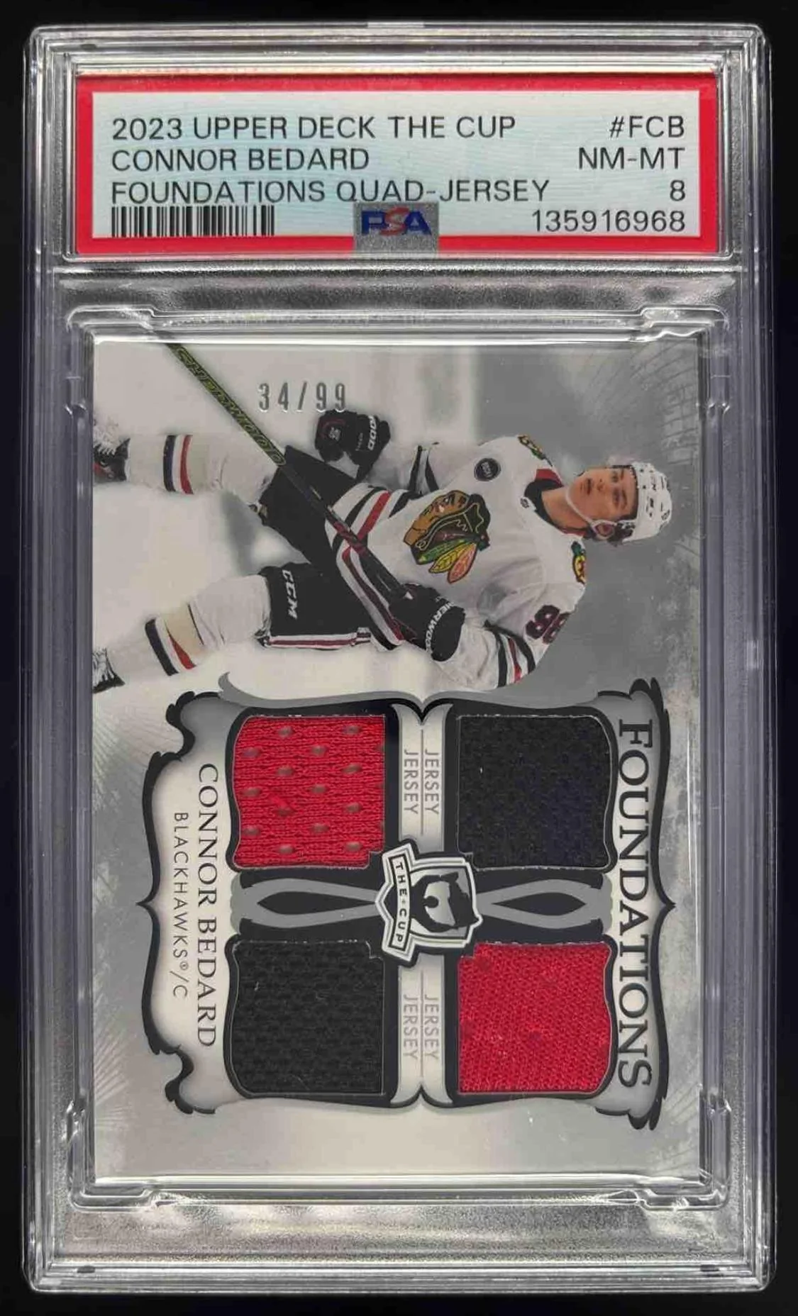 2023-24 Upper Deck The Cup Foundations Quad Jersey #F-CB Connor Bedard /99 PSA 8
