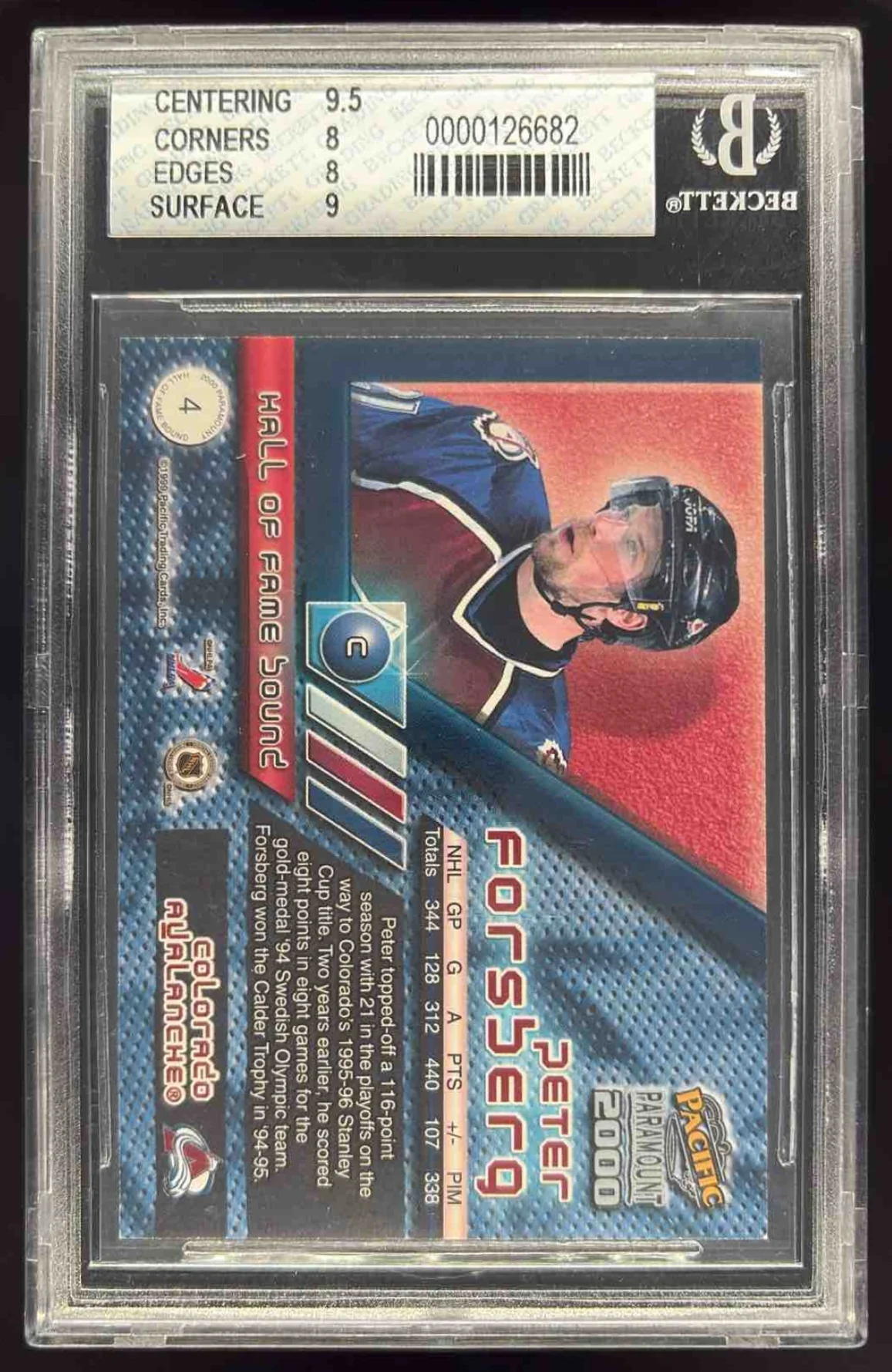 1999-00 Pacific Paramount Hall of Fame Bound #4 Peter Forsberg BGS 8 - Image 2
