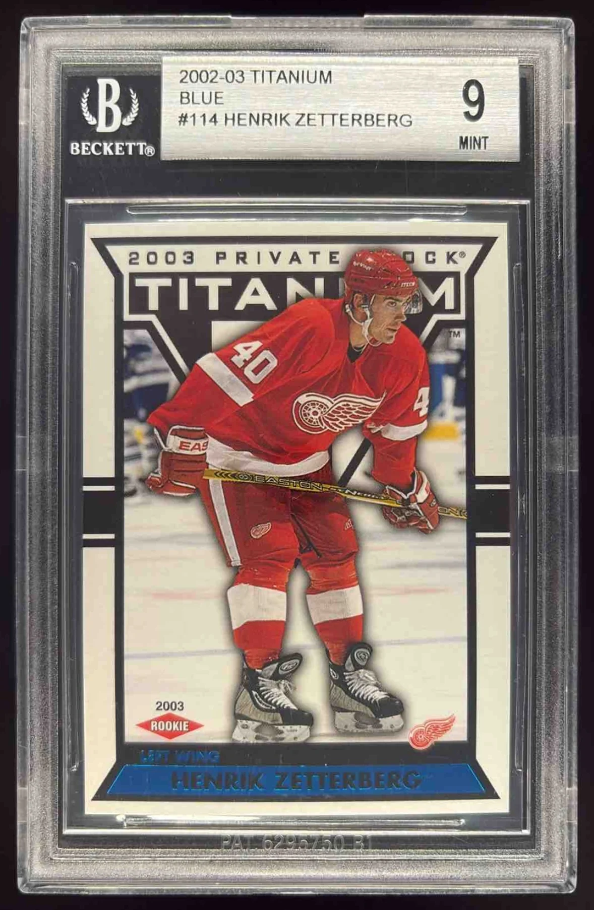 2002-03 Pacific Private Stock Titanium Blue #114 Henrik Zetterberg RC /450 BGS 9