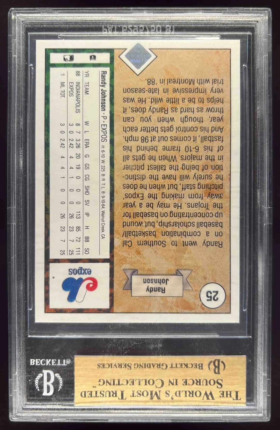 1989 Upper Deck #25 Randy Johnson RC BGS 9.5 - Image 2