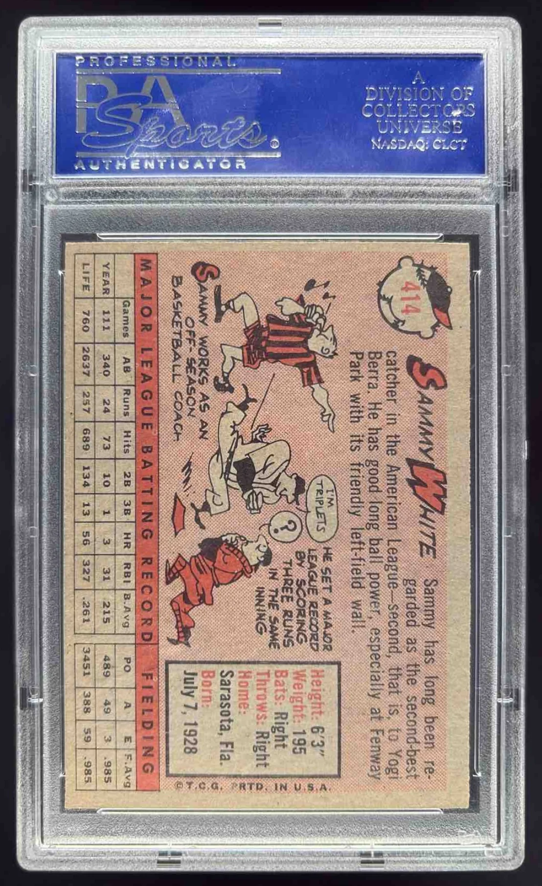 1958 Topps #414 Sammy White PSA 7 - Image 2