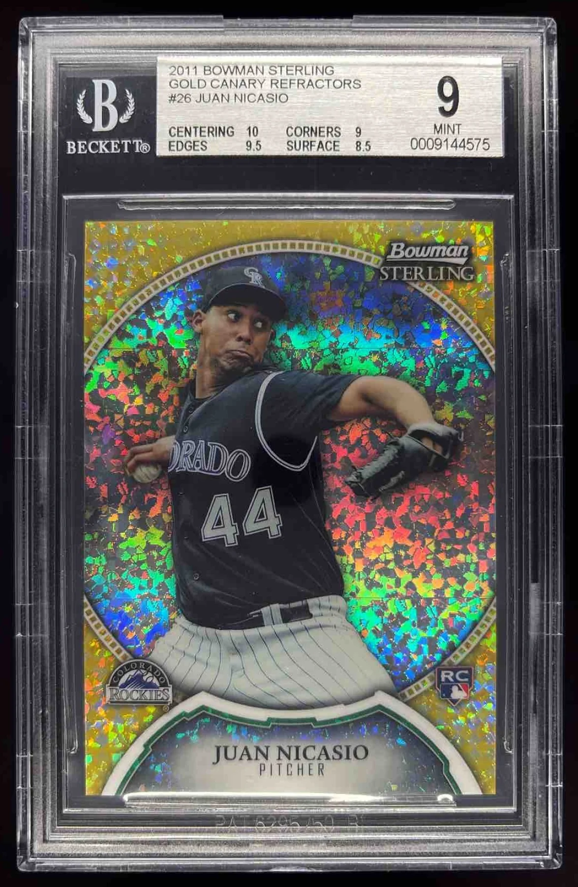 2011 Bowman Sterling Gold Canary Diamond Refractors Juan Nicasio RC 1/1 BGS 9
