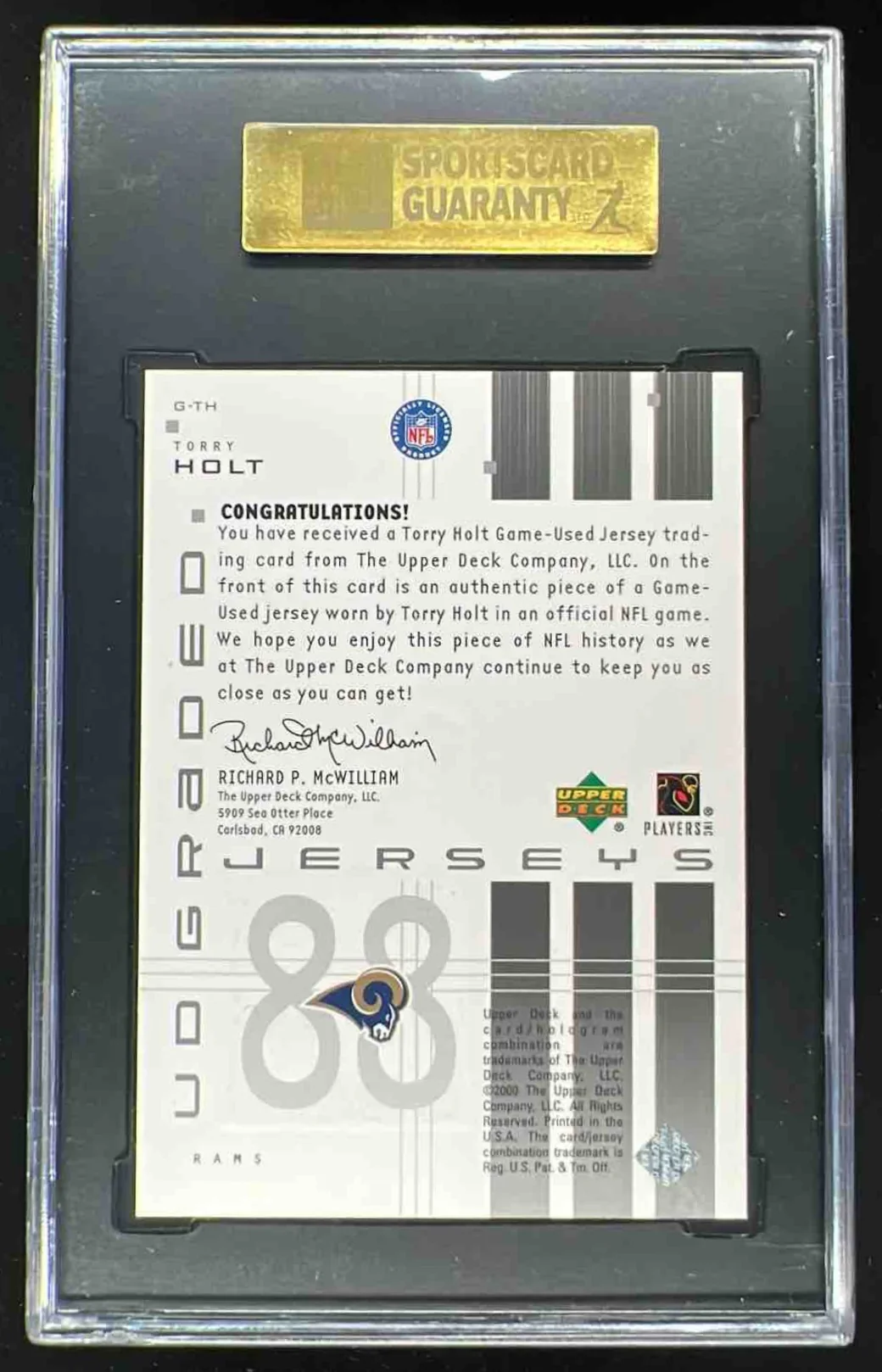2000 Upper Deck Graded Jerseys #G-TH Torry Holt SGC 9 - Image 2