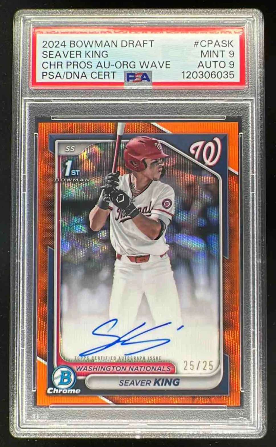 2024 Bowman Chrome Orange Wave Refractor #CPA-SK Seaver King RC Auto /25 PSA 9