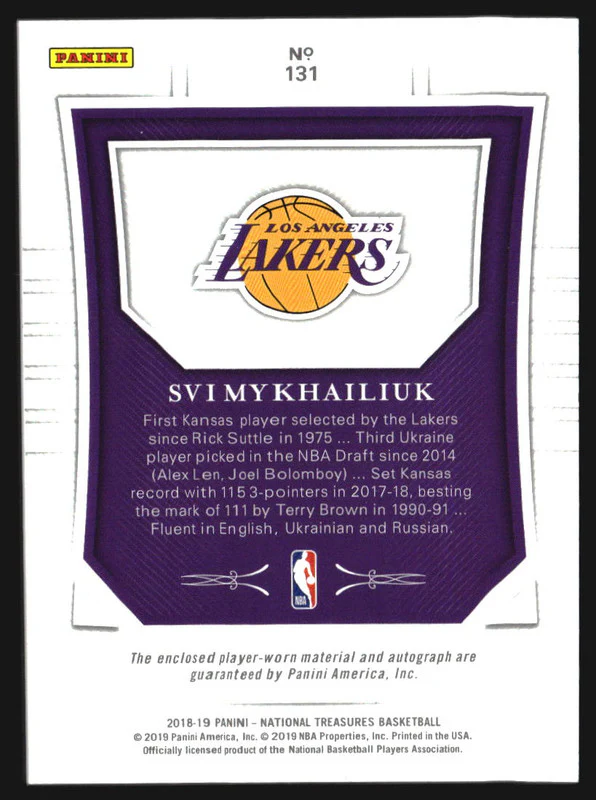 2018 National Treasures Svi Mykhailiuk Rookie Jersey Autograph RC Auto /99 - Image 2