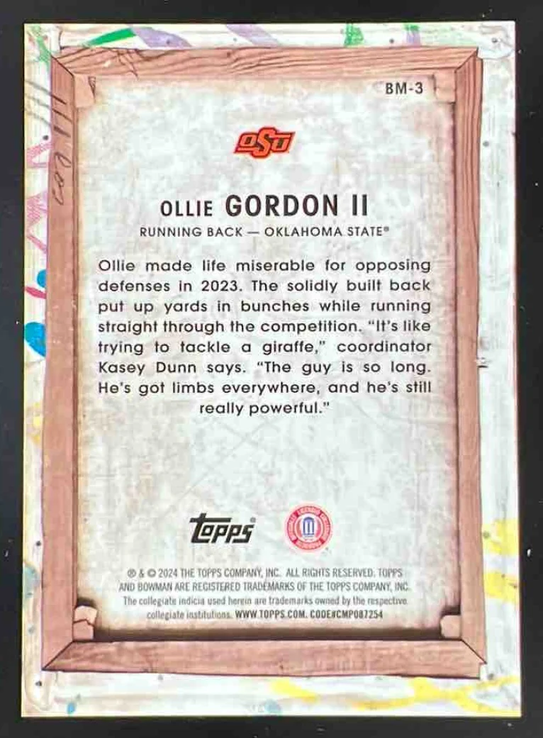 2024 Bowman Best University Bowman Masterpieces #BM-3 Ollie Gordon II - Image 2