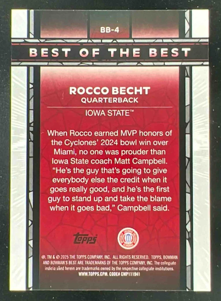 2025 Bowman Best University Best of the Best #BB-4 Rocco Becht - Image 2