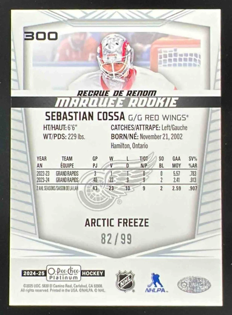2024-25 O-Pee-Chee Platinum Arctic Freeze #300 Sebastian Cossa RC Rookie /99 - Image 2