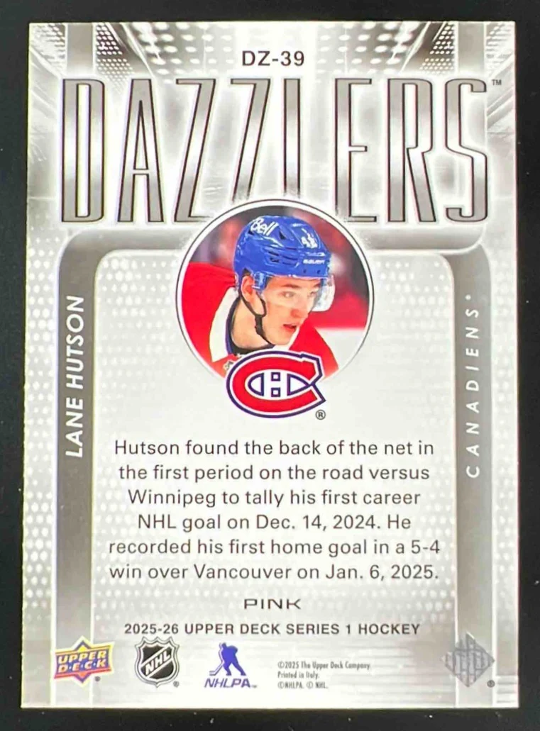 2025 Upper Deck Series 1 Dazzlers Pink #DZ-39 Lane Hutson - Image 2