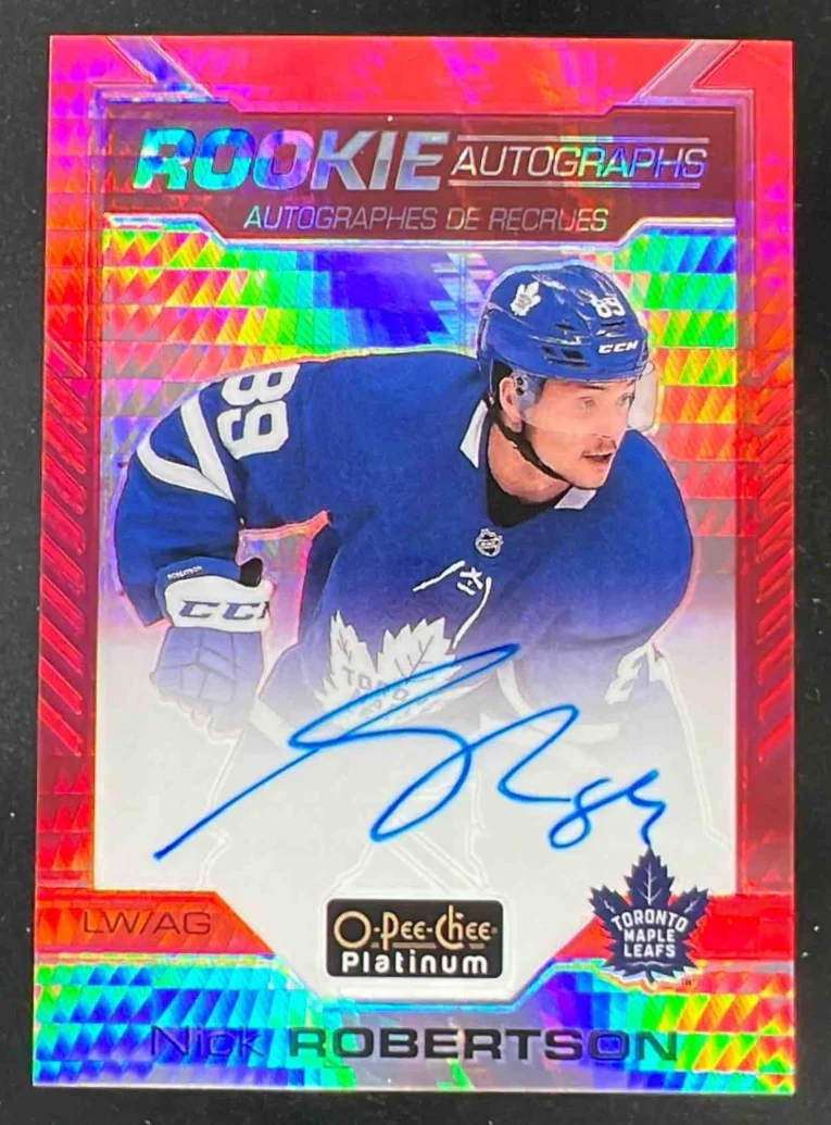 2020-21 O-Pee-Chee Platinum Rookie Red Prism #R-NR Nick Robertson RC Auto /50