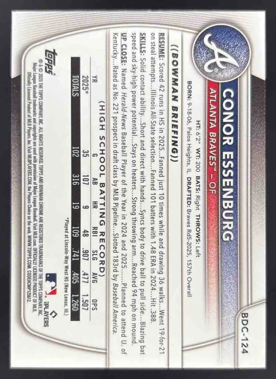 2025 Bowman Chrome Yellow Geometric Refractor #BDC-124 Conor Essenburg RC /75 - Image 2