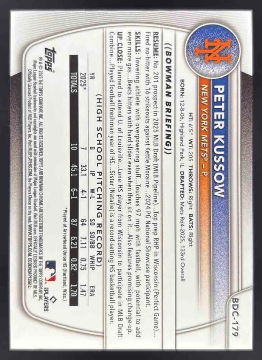2025 Bowman Draft Chrome Yellow Geometric Refractor #BDC-179 Peter Kussow RC /75 - Image 2