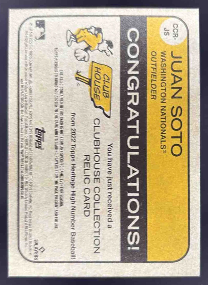 2022 Topps Heritage Clubhouse Collection Relics High Number #CCRJS Juan Soto - Image 2